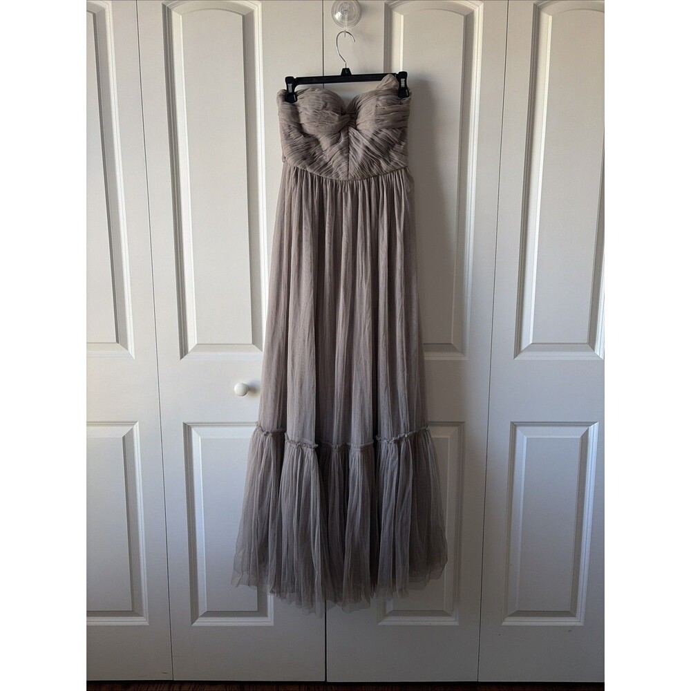 BHLDN Va Et Vien  Gray Tulle Strapless Long Maxi Dress Gown Size 6